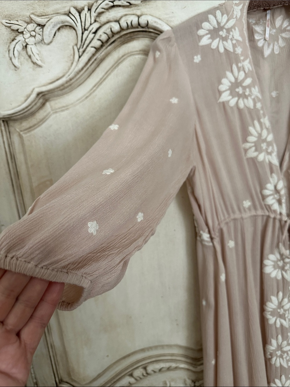 Free People Tan Maxi Dress with White Floral Embroidery - Picture 4 of 9